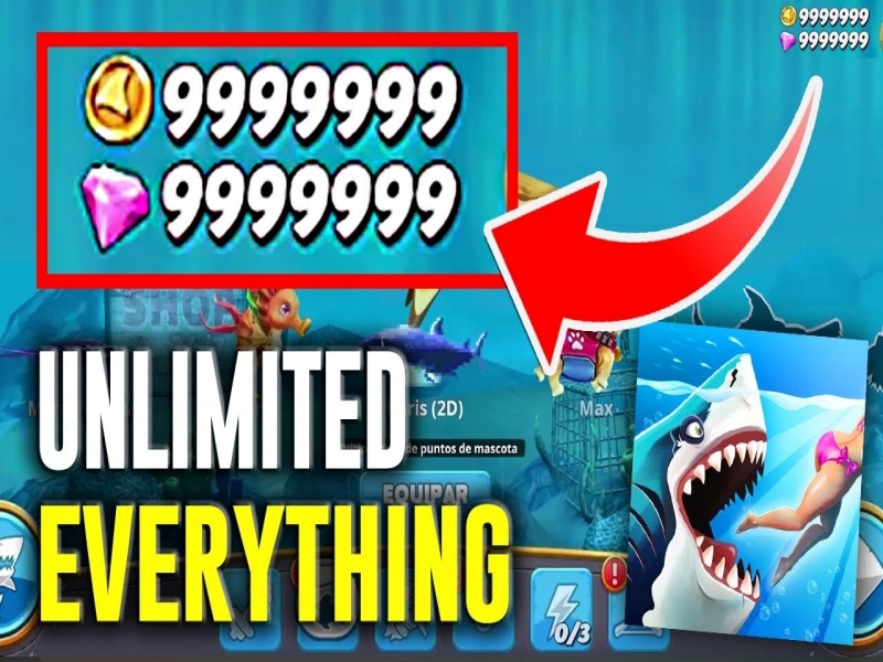 Phiên Bản Hungry Shark World Hack vô hạn tiền và đá quý