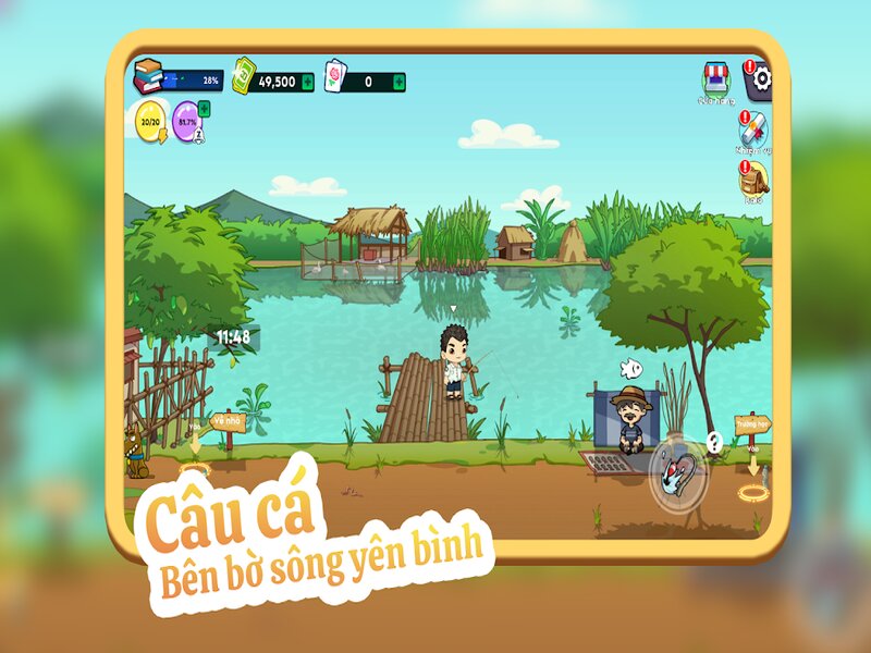 Trở Về Tuổi Thơ Mod Apk cho phép người chơi câu cá bên bờ sông
