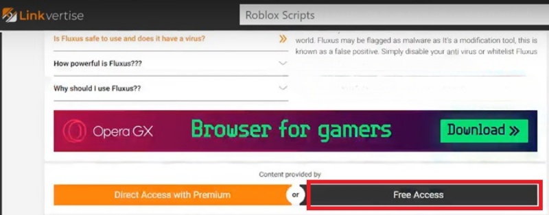 Kéo trang xuống và chọn “Free Acces