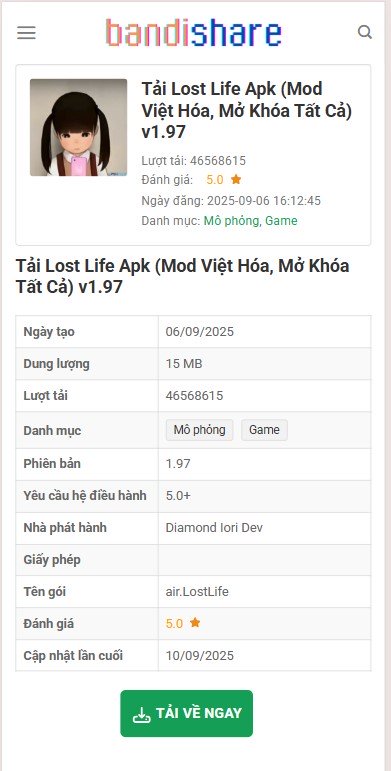 Cách Tải Và Cài Đặt Lost Life MOD APK Tại Bandishare
